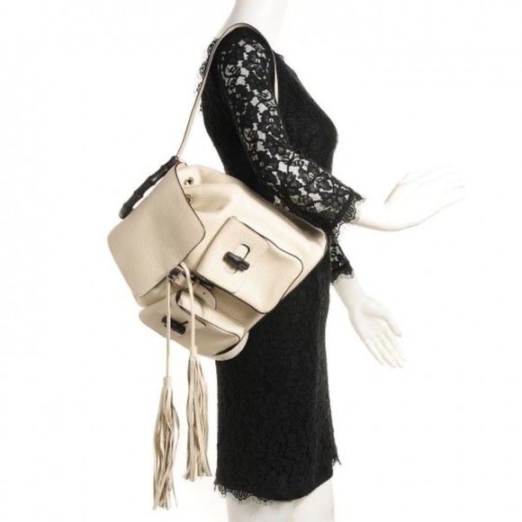 Authentic Gucci Bamboo Rucksack Fringe Backpack Off-White - Picture 4 of 13